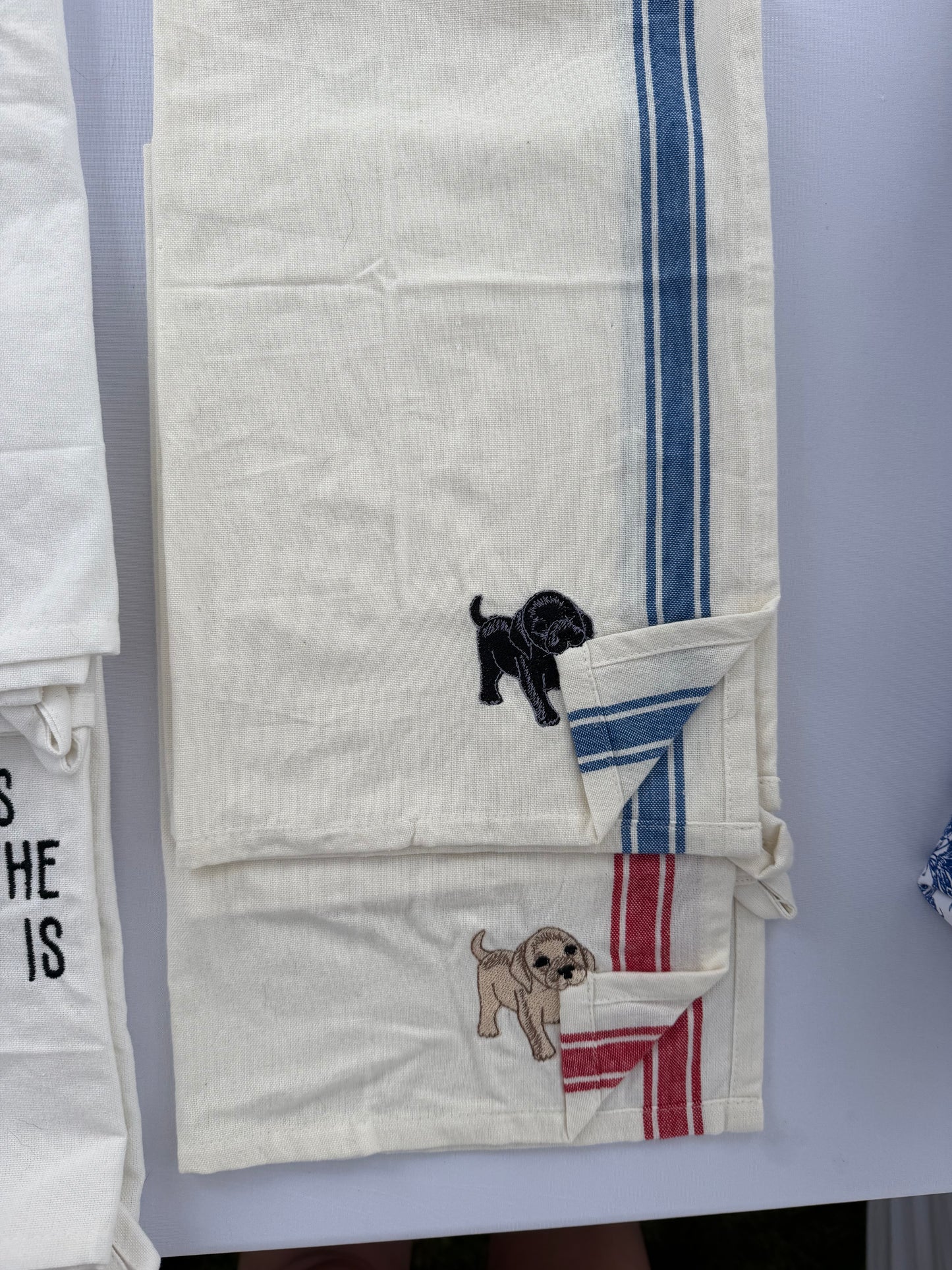 Puppy tug tea towel