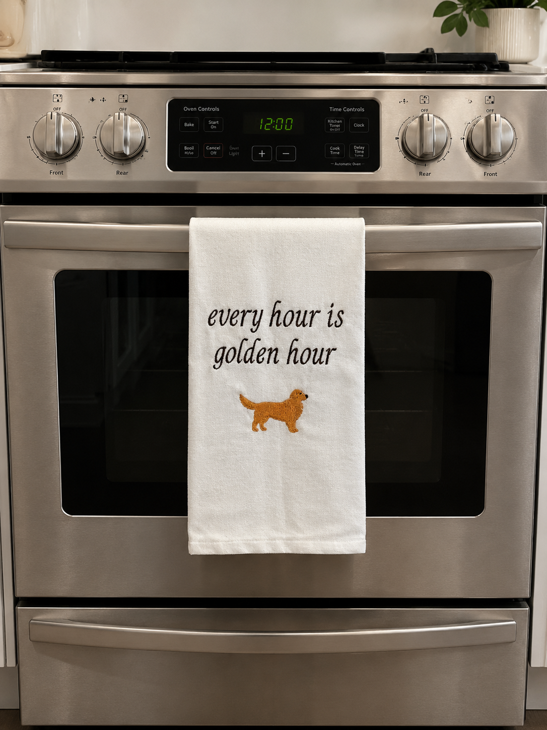 every hour is golden hour tea towel