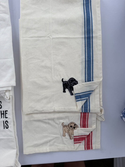 Puppy tug tea towel
