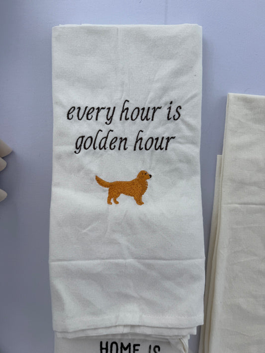every hour is golden hour tea towel